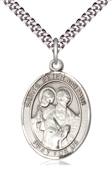 Sts. Peter & Paul Medal in Fine Pewter, 1" tall, Your Choice of Chain, # 5544