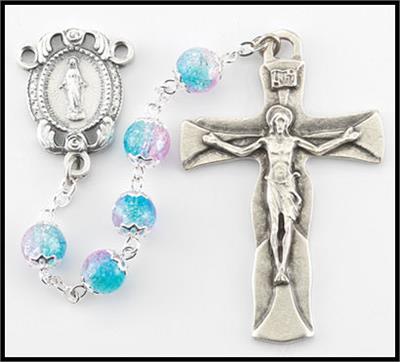7mm Glass Rosary, Aqua & Fuschia, # 55534