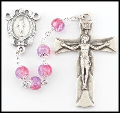 7mm Glass Rosary, Amethyst & Ruby, # 55535