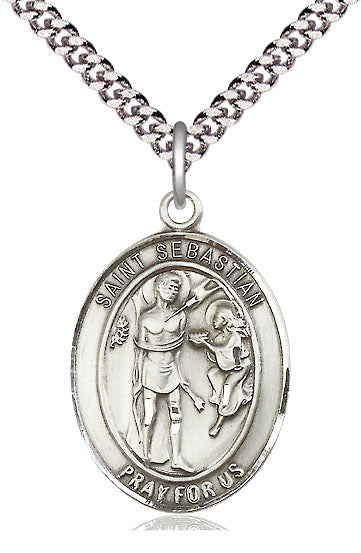 St. Sebastian Medal in Fine Pewter, 1" tall, Your Choice of Chain, # 5574