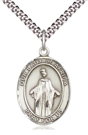 Our Lady of Africa Medal in Fine Pewter, 3/4" tall, Your Choice of Chain, # 5626