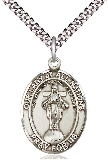 Our Lady of All Nations Medal in Fine Pewter, 3/4" tall, Your Choice of Chain, # 5627