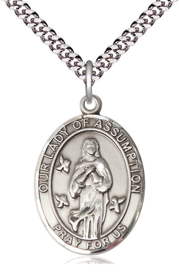 Our Lady of the Assumption Medal in Fine Pewter, 3/4" tall, Your Choice of Chain, # 5628