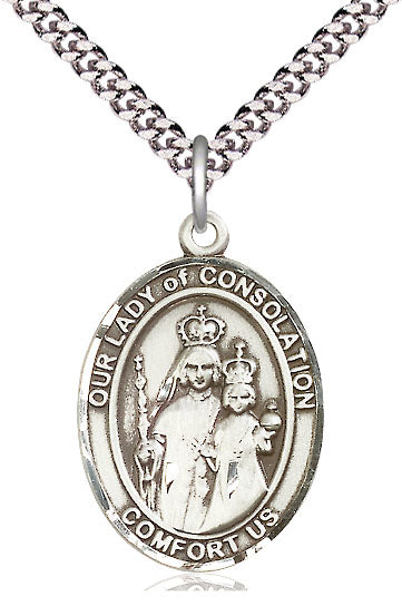 Our Lady of Consolation Medal in Fine Pewter, 3/4" tall, Your Choice of Chain, # 5629