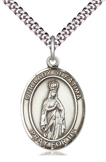 Our Lady of Fatima Medal in Fine Pewter, 3/4" tall, Your Choice of Chain, # 5631