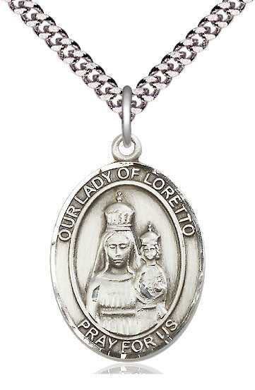 Our Lady of Loretto Medal in Fine Pewter, 3/4" tall, Your Choice of Chain, # 5642