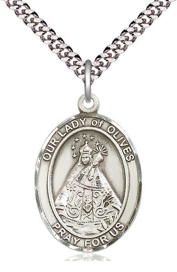 Our Lady of Olives Medal in Fine Pewter, 3/4" tall, Your Choice of Chain, # 5649