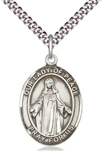 Our Lady of Peace Medal in Fine Pewter, 3/4" tall, Your Choice of Chain, # 5650