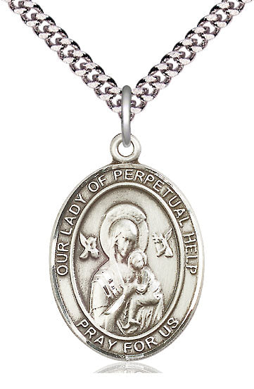Our Lady of Perpetual Help Medal in Fine Pewter, 3/4" tall, Your Choice of Chain, # 5651