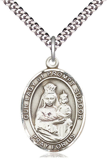 Our Lady of Prompt Succor Medal in Fine Pewter, 3/4" tall, Your Choice of Chain, # 5652