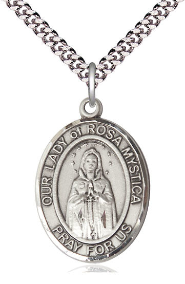 Our Lady of Rosa Mystica Medal in Fine Pewter, 3/4" tall, Your Choice of Chain, # 5655