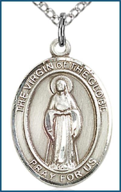 Sterling Silver Medal, 3/4"x9/16", Virgin of the Globe, Your Choice of Chain, # 56804