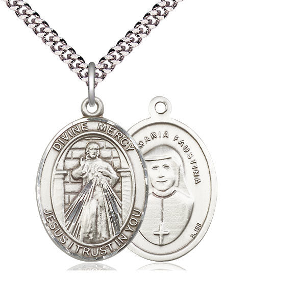 Divine Mercy Medal in Fine Pewter, 3/4" tall, Your Choice of Chain, # 5696