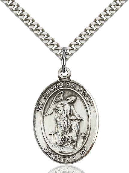 Guardian Angel Medal in Fine Pewter, 3/4" tall, Your Choice of Chain, # 5698