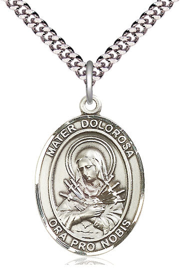 Mater Dolorosa Medal in Fine Pewter, 3/4" tall, Your Choice of Chain, # 5713