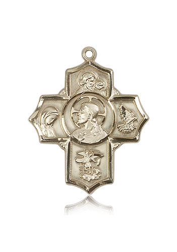 Sacred Heart Five - Way Medal 1-3/16" Solid 14kt Gold, Free Chain, # 43457