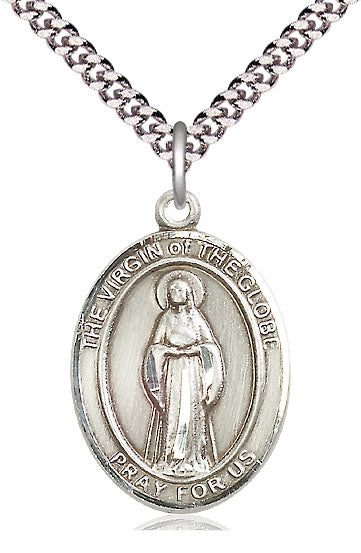 Virgin of the Globe Medal in Fine Pewter, 3/4" tall, Your Choice of Chain, # 5720