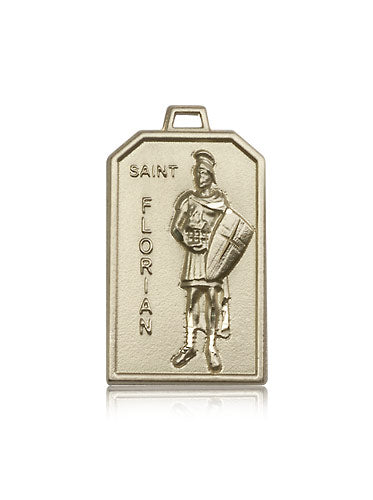 1-1/8" x 11/16" St. Florian Medal Solid 14kt Gold, Free Chain, # 96561