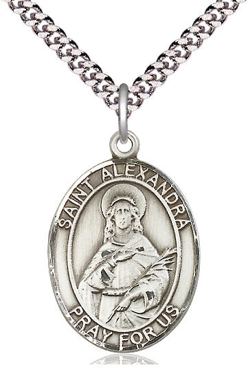 St. Alexandra Medal in Fine Pewter, 3/4" tall, Your Choice of Chain, # 5729
