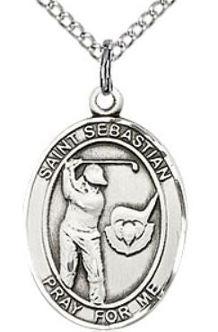 3/4" tall, Sterling Silver, St. Sebastian Golf Medal, Your Choice of Chain, # 57373