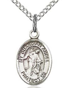 Guardian Angel Charm Medal, Sterling Silver, 1/2" tall, Your Choice of Chain, # 57374