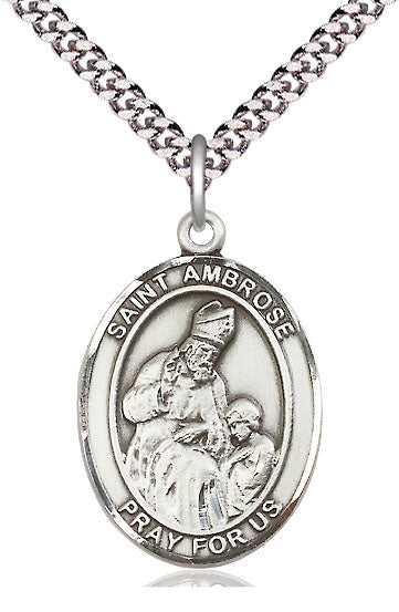 St. Ambrose Medal in Fine Pewter, 3/4" tall, Your Choice of Chain, # 5740