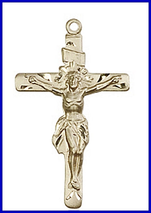 1-1/4" Solid 18kt Gold Crucifix, Free Chain, # 45613