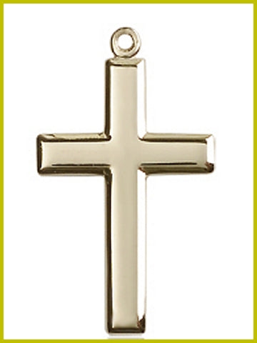 1-1/8" Plain Cross, Solid 18kt Gold, Free Chain, # 45476
