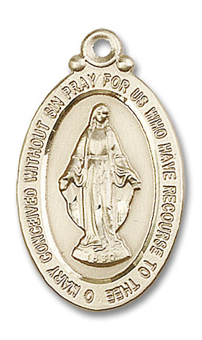 Classic Oval Miraculous Medal 1-1/16" Solid 14kt Gold, Free Chain, # 5756