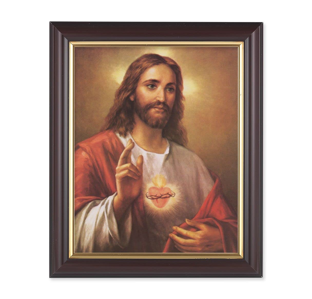 La Fuente: Sacred Heart of Jesus, 10"x12", Classic Fluted Walnut Finished Frame, Italian Print Under Glass # 26315