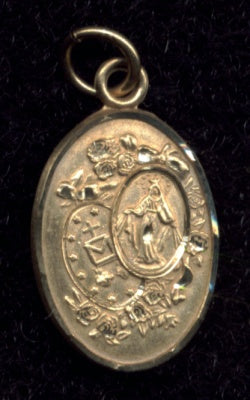 Single Side Miraculous Medal 3/4" Solid 14kt Gold, Free Chain, # 5757