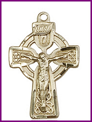 1" Celtic Crucifix in Solid 18kt Gold, Free Chain, # 45687