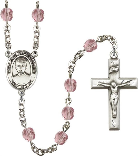 6mm Fire Polished Silver Plate St. Jose Luis Sanchez del Rio Rosary, Light Amethyst, # 57585