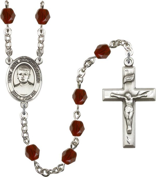 6mm Fire Polished Silver Plate St. Jose Luis Sanchez del Rio Rosary, Garnet, # 57587