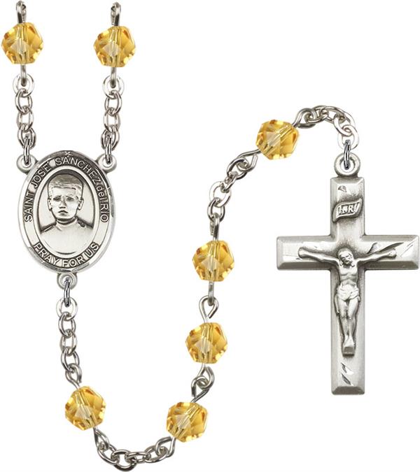 6mm Fire Polished Silver Plate St. Jose Luis Sanchez del Rio Rosary, Topaz, # 57588