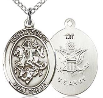 3/4" tall, Sterling Silver, St. George Army Medal, Your Choice of Chain, # 57592