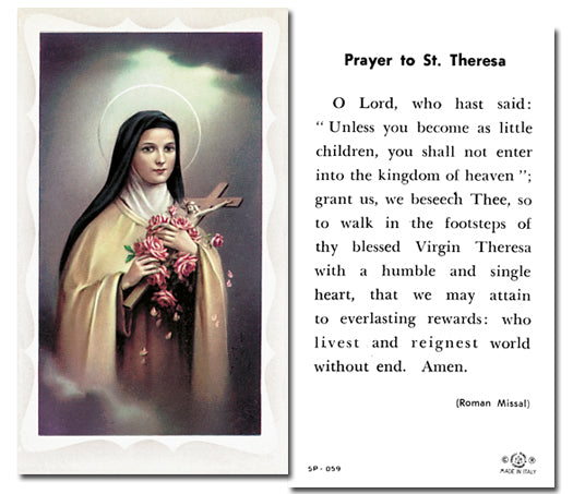 SAINT THERESA LISIEUX Paper Holy Cards, 2"x4", 100-pack, # 5847