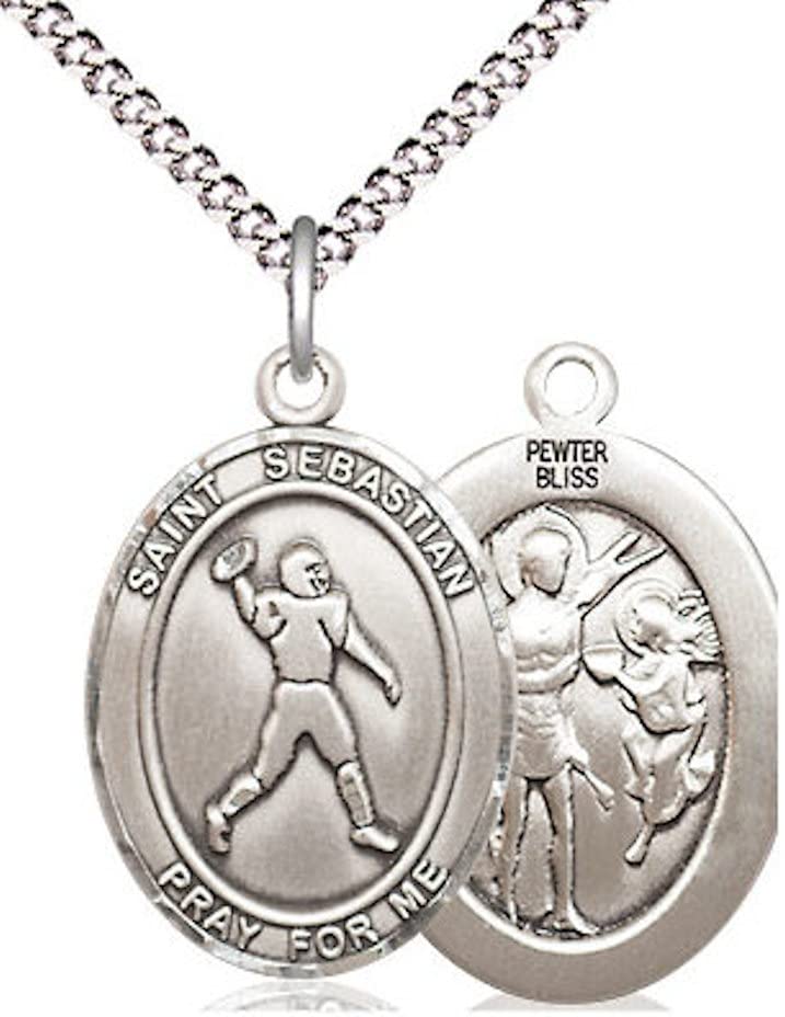Football / St. Sebastian Medal in Fine Pewter, 3/4", Your Choice of Chain # 17441