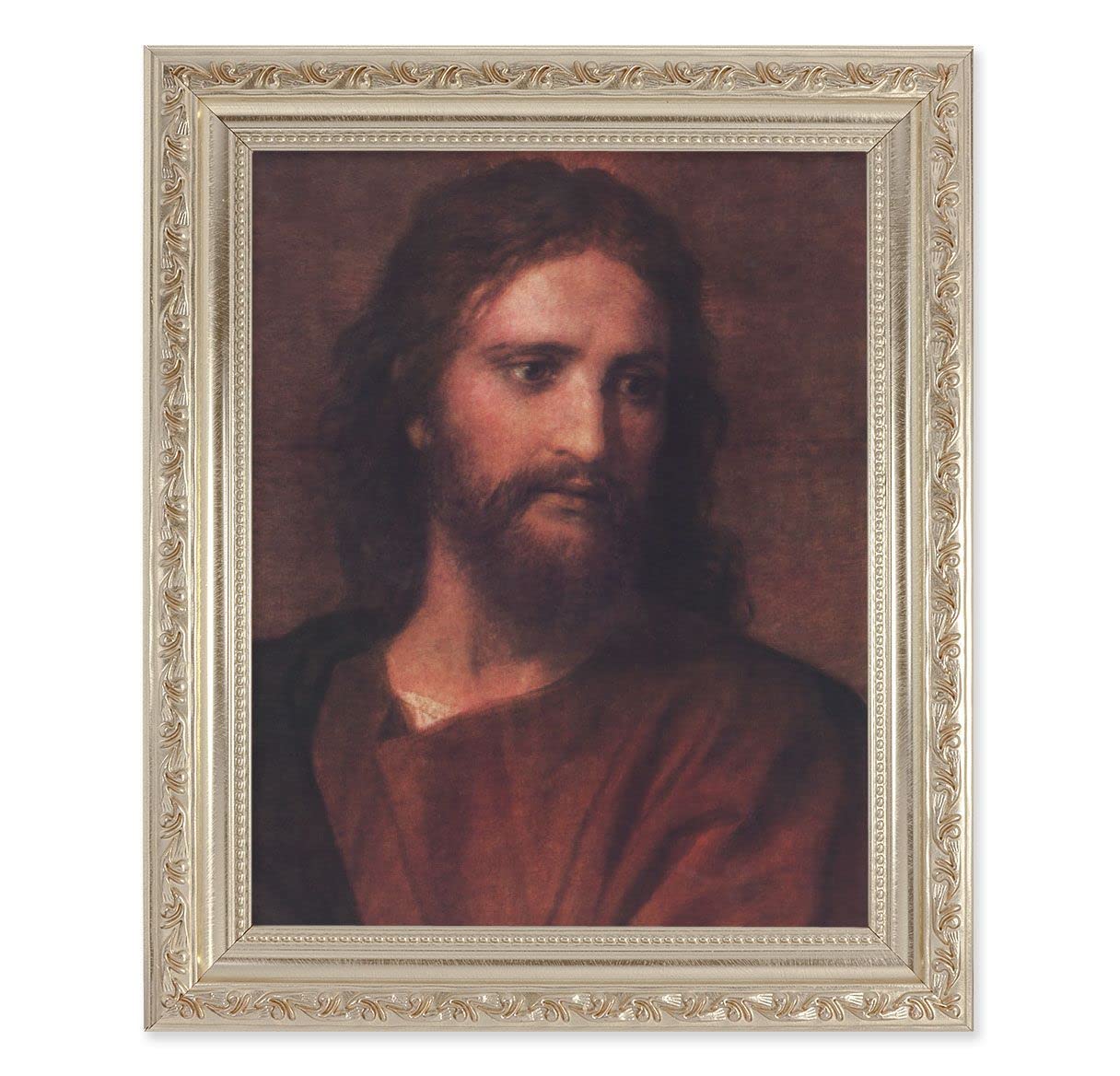 Hofmann: Christ at 33 Picture, 10"x12" Antique Silver & Carved Scrollwork Frame, Italian Print Under Glass # 26924