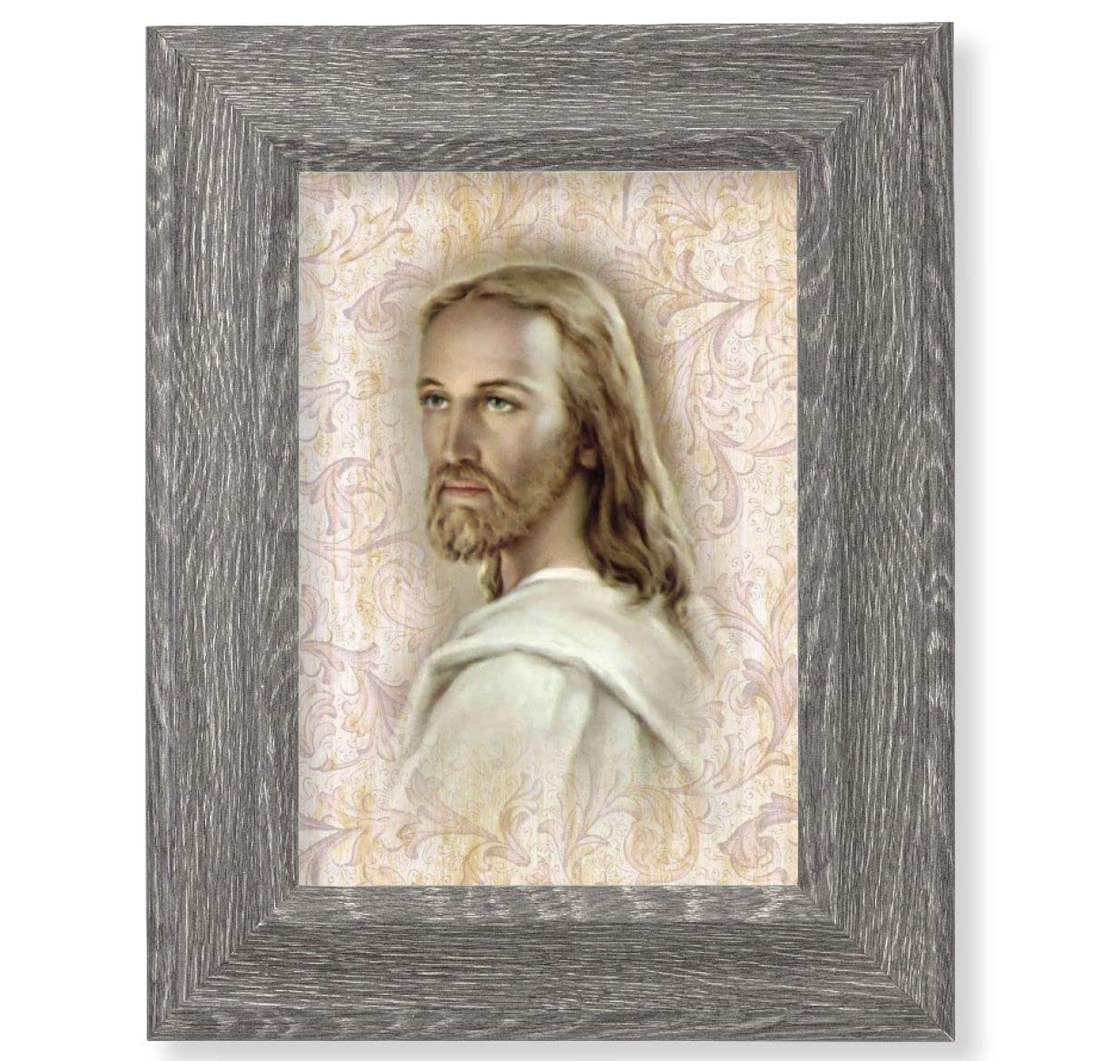 Head of Christ Print on Wood, 7-1/2"x9-1/2 Dark Gray Weathered Frame, Italian # 28039
