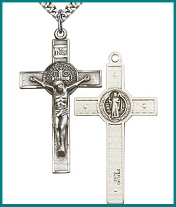 1-3/4" St. Benedict Crucifix, Sterling Silver,Your choice of Chain, # 590