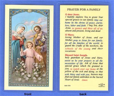 Prayer for a Family, Laminated Holy Card,. # 59006.|