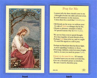 Pray for Me. Laminated Holy Card, # 59010|