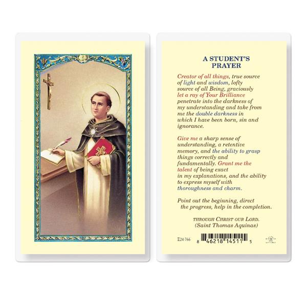 A Student's Prayer/St. Thomas Aquinas Laminated Holy Cards, 25-Count Value Pack # 59026