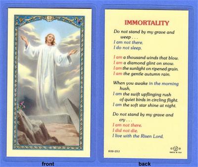 Immortality Prayer, Laminated Holy Card,. # 59030|
