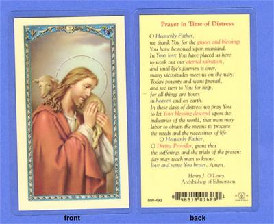 Prayer in Time of Distress, Laminated Holy Card, # 59036|