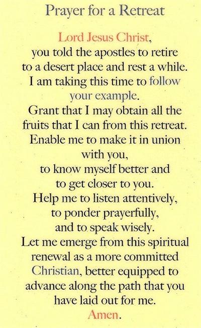 Prayer for a Retreat, Laminated Holy Card, 25-Pack, # 59043.
