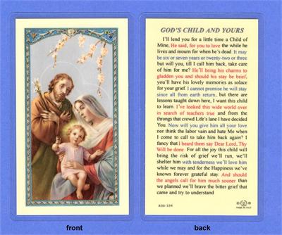 God's Child and Yours Prayer, Laminated Holy Card,. # 59051.|