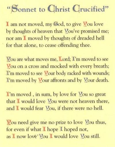"Sonnet to Christ Crucified", Laminated Holy Card,. # 59058.