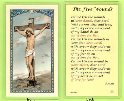The Five Wounds Prayer, Laminated Holy Card,. # 59059.|